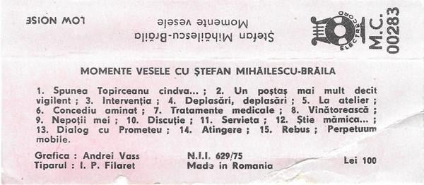 Ștefan Mihăilescu Brăila - Momente Vesele Cu: Ștefan Mihăilescu Brăila, (Casetă Audio) [2]