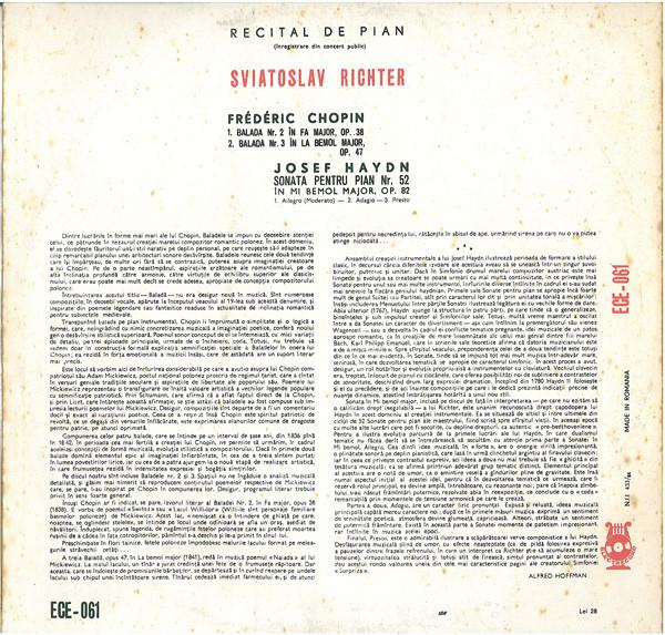 Sviatoslav Richter - Recital De Pian : Balada Nr. 1 In Sol Minor, Op. 23 / Balada Nr. 2 In Fa Major, Op. 38 / Sonata Nr. 52 In Mi Bemol Major [2]