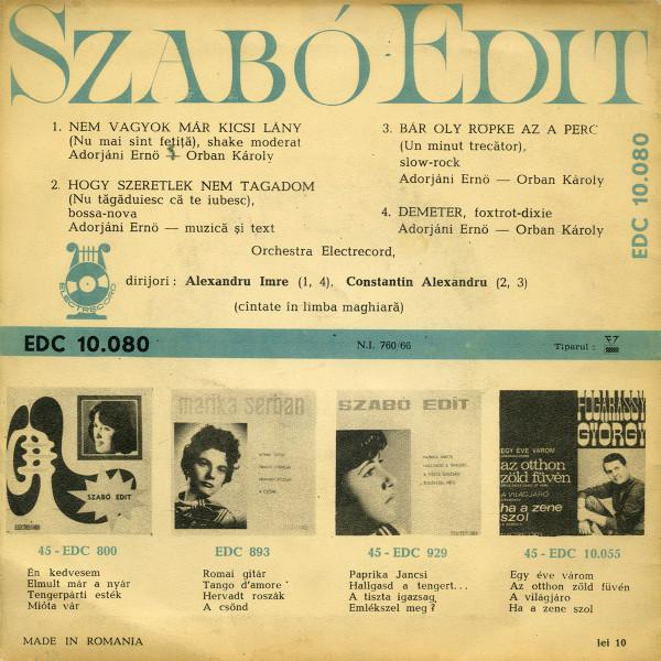 Szabó Edit - Nem Vagyok Már Kicsi Lány = Nu Mai Sînt Fetiță (7 Inch) [2]