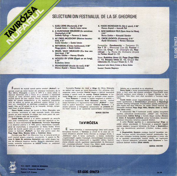 Tavirózsa - Nufărul (Selectiuni Din Festivalul De La Sf. Gheorghe) (Disc Vinil) [2]