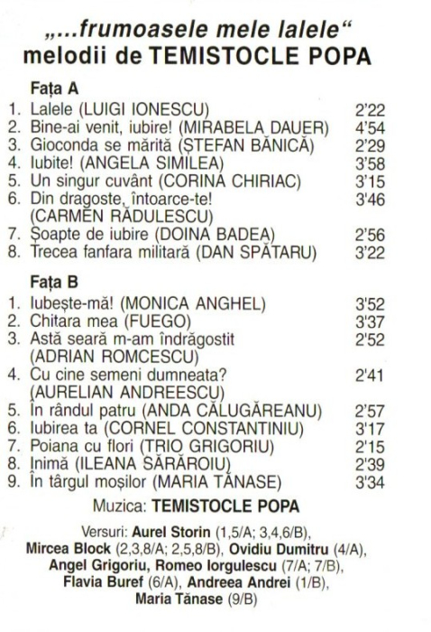 Temistocle Popa – „...Frumoasele Mele Lalele“ – Melodii De Temistocle Popa (Caseta Audio) [2]