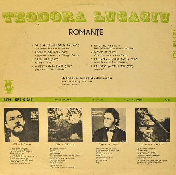 Teodora Lucaciu – Romanțe, (Disc Vinil) [2]