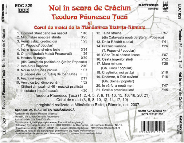 Teodora Păunescu-Țucă și Corul de maici de la Mănăstirea Bistrița-Râmnic – Noi În Seara De Crăciun (CD) [2]