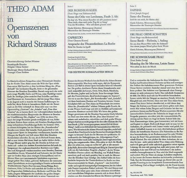 Theo Adam - Theo Adam In Opernszenen Von Richard Strauss (Der Rosenkavalier / Capriccio / Daphne / Die Frau Ohne Schatten / Die Schweigsame Frau) [2]