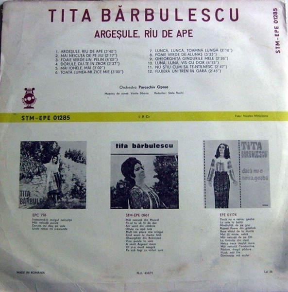 Tita Bărbulescu - Argeșule, Rîu De Ape, (Disc Vinil) [2]
