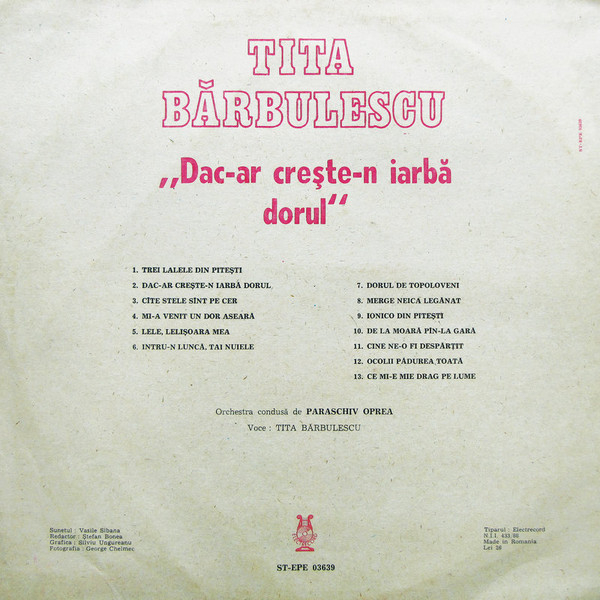 Tita Bărbulescu – Dac-ar Crește-n Iarbă Dorul (VINIL) [2]