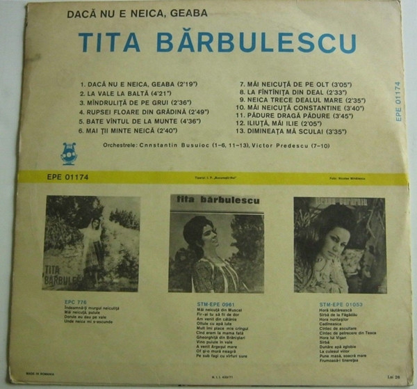 Tita Bărbulescu – Dacă Nu E Neica, Geaba, (Disc Vinil) [2]