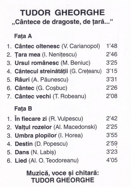 Tudor Gheorghe - Cântece De Dragoste De Țară..., (Casetă Audio) [2]