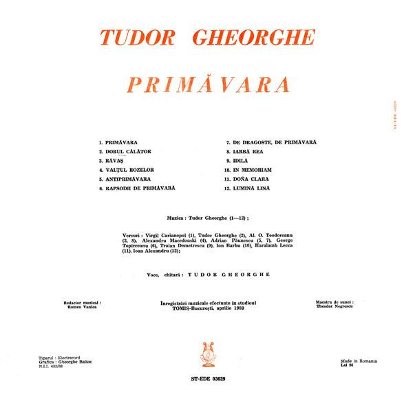 Tudor Gheorghe - Primăvara, (Disc Vinil) [2]
