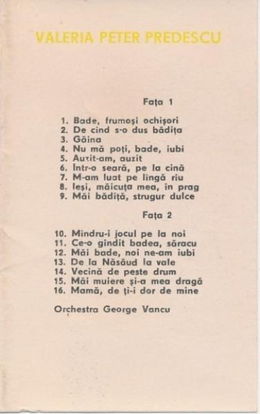 Valeria Peter Predescu - Bade, Frumoși Ochișori, (Casetă Audio) [2]