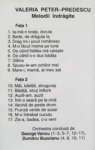 Valeria Peter Predescu - Melodii Îndrăgite  (Caseta Audio) [2]
