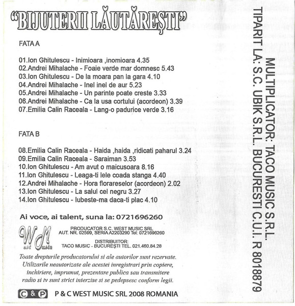 Various - Bijuterii Lăutărești , (Casetă Audio) [2]