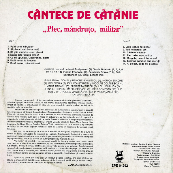 Various – Cântece De Cătănie „Plec, Mândruțo, Militar” (VINIL) [2]