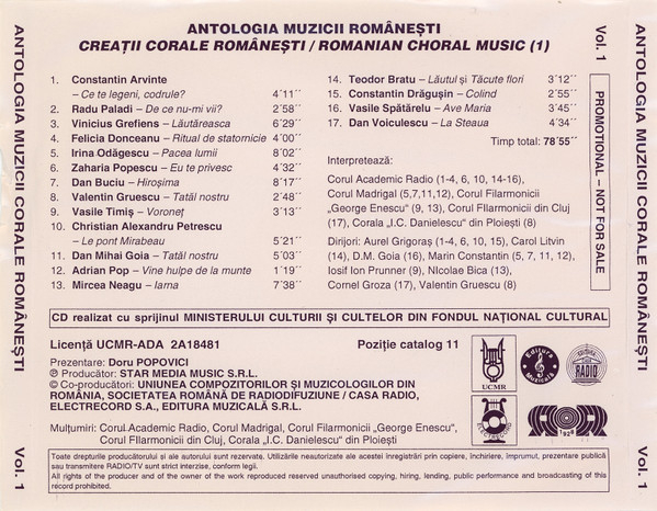 Various – Creații Corale Românesti 1 Romanian Choral Works (CD), (CD) [2]