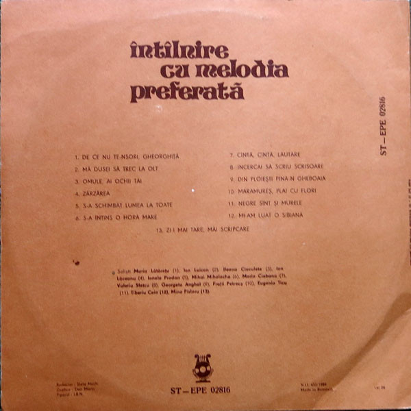 Întîlnire Cu Melodia Preferată, (Disc Vinil) [2]