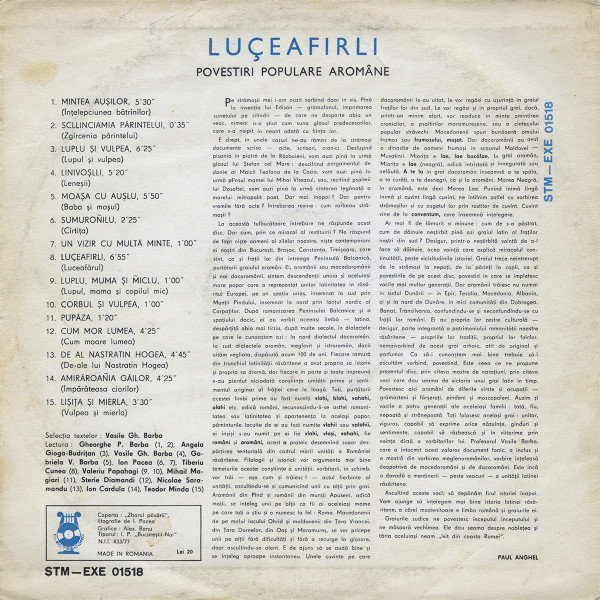 Various – Luçeafirli (Povestiri Populare Aromâne) (DISC VINIL) [2]
