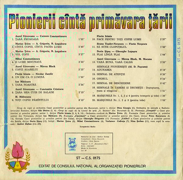 Various – Pionierii Cîntă Primăvara Țării (Discul 2 - Muzică Ușoară) (Disc Vinil) [2]