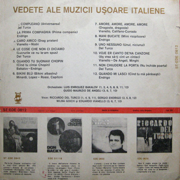 Vedete Ale Muzicii Ușoare Italiene, (Disc Vinil) [2]