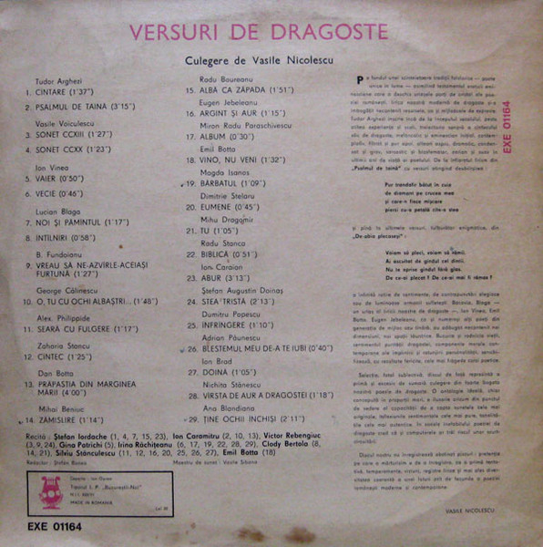 Versuri De Dragoste, (Disc Vinil) [2]