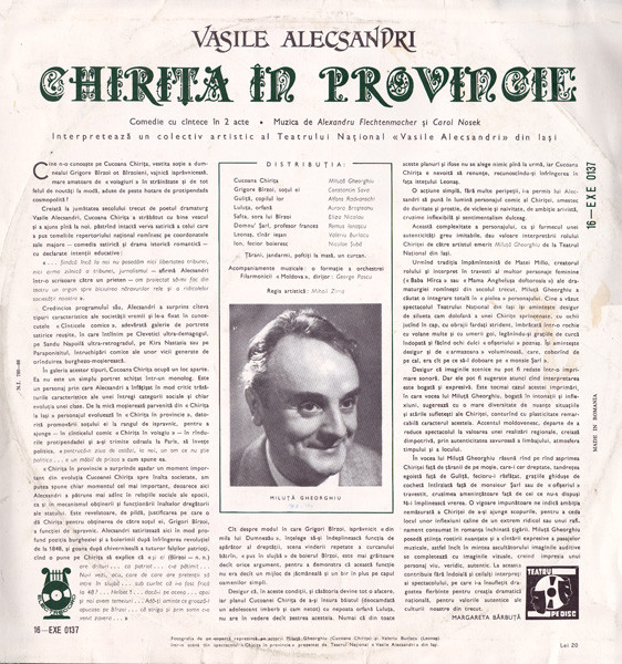 Vasile Alecsandri - Chiriţa În Provincie - Comedie Cu Cîntece În 2 Acte, (Disc Vinil) [2]