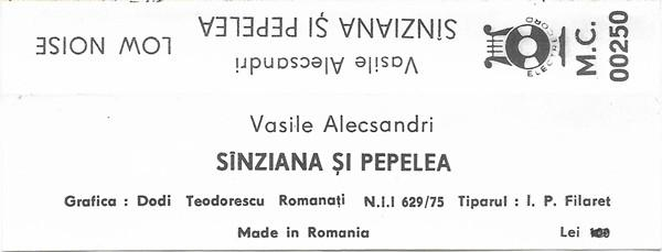Vasile Alecsandri - Sînziana Și Pepelea, (Casetă Audio) [2]