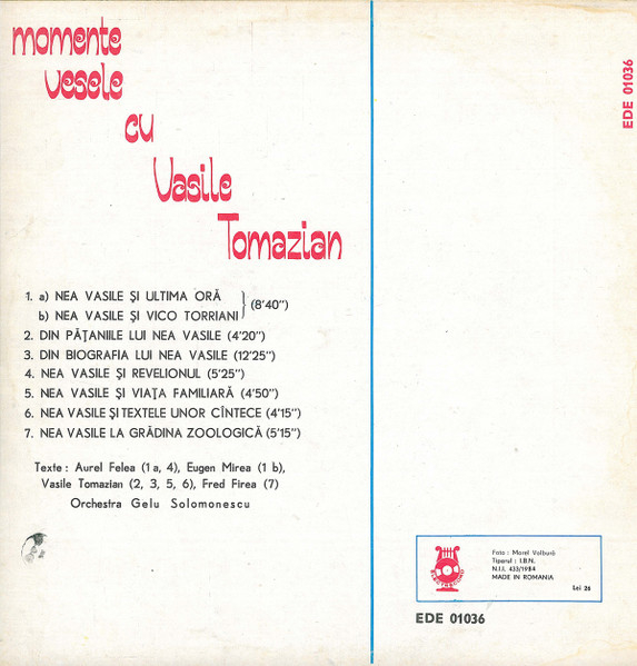 Vasile Tomazian – Sal'tare Taică Și Noroc! Momente Vesele Cu Vasile Tomazian, (Disc Vinil) [2]