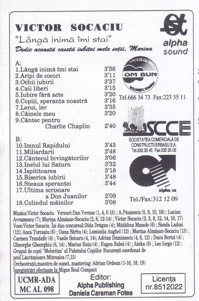 Victor Socaciu - Lângă Inimă Îmi Stai, (Casetă Audio) [2]
