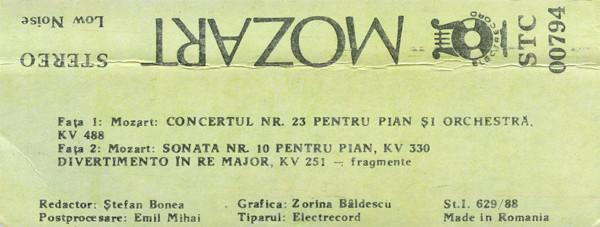 Wolfgang Amadeus Mozart - Concert Nr. 23 Pentru Pian Și Orchestră, Kv 488 / Sonata Nr. 10 Pentru Pian, Kv 330 / Divertisment În Re Major, Kv 251 (Fragmente) (Caseta Audio) [2]