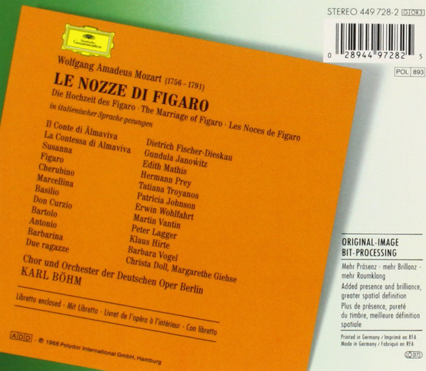 Wolfgang Amadeus Mozart - Hermann Prey, Edith Mathis, Gundula Janowitz, Dietrich Fischer-Dieskau, Tatiana Troyanos, Chor Und Orchester Der Deutschen Oper Berlin, Karl Böhm – Le Nozze Di Figaro (CD) [2]