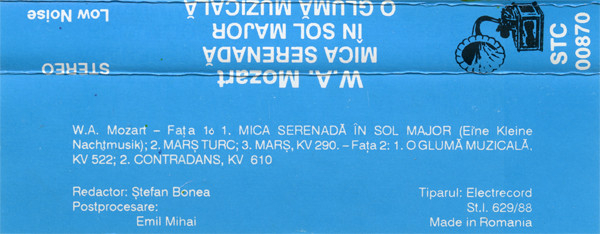 Wolfgang Amadeus Mozart – Mica Serenadă În Sol Major / O Glumă Muzicală (CASETA) [2]