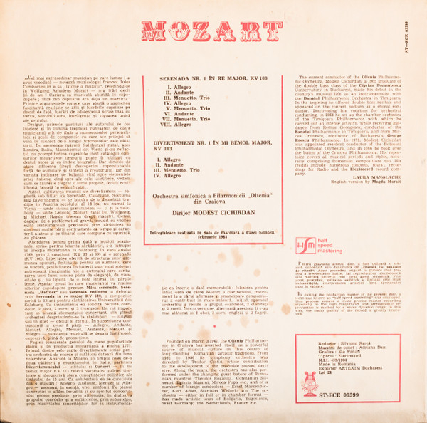 Wolfgang Amadeus Mozart - Serenade No.1 In D Major, KV 100 / Divertimento No.1 In E Flat Major, KV 113, (Disc Vinil) [2]
