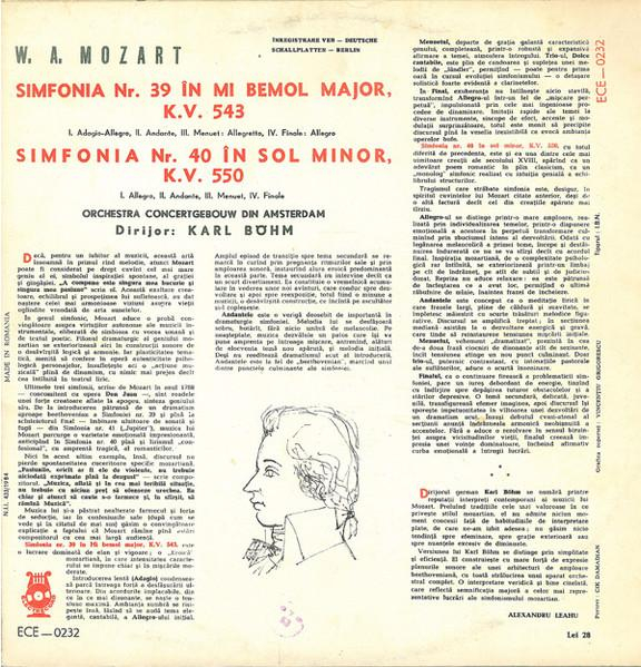 Wolfgang Amadeus Mozart - Simfonia Nr. 39 În Mi Bemol Major / Simfonia Nr. 40 În Sol Minor (Disc Vinil) [2]