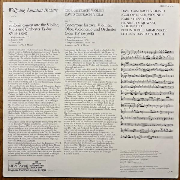 Wolfgang Amadeus Mozart - Sinfonia Concertante Es-dur KV 364 / Concertone C-dur KV 190 (Disc Vinil) [2]
