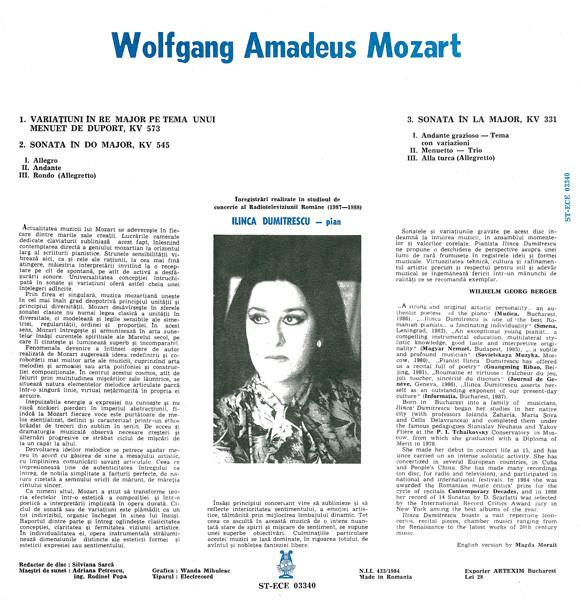 Wolfgang Amadeus Mozart - Variațiuni În Re Major Pe Tema Unui Menuet De Duport, KV 545 / Sonata În Do Major, KV 545 / Sonata În La Major, KV 331 (Disc Vinil) [2]