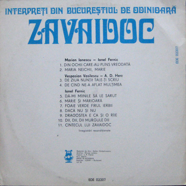 Zavaidoc - Interpreți Din Bucureștiul De Odinioară, (Disc Vinil) [2]