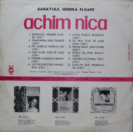 Achim Nica - Banatule, Mîndră Floare, (Disc Vinil) [1]