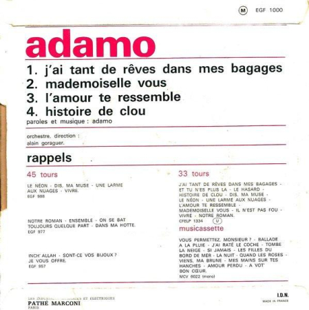 Adamo - J'ai Tant De Rêves Dans Mes Bagages (Disc Vinil) [1]