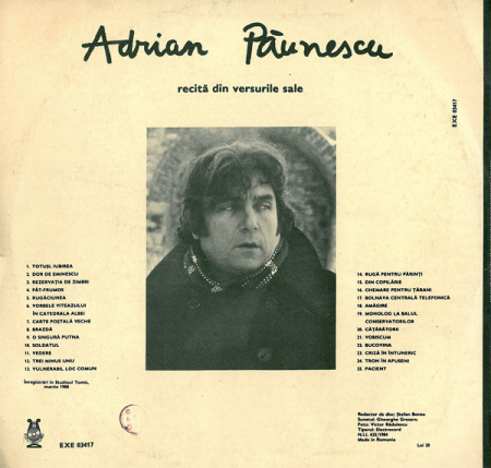 Adrian Păunescu - Adrian Păunescu Recită Din Cartea Sa De Poezii Totuși, Iubirea, (Disc Vinil) [1]
