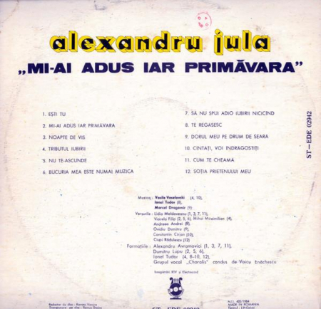 Alexandru Jula - Mi-ai Adus Iar Primăvara, (Disc Vinil) [1]