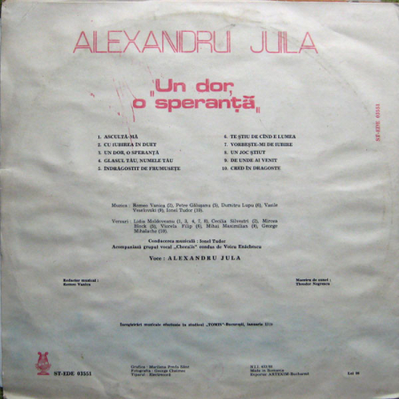 Alexandru Jula - Un Dor, O Speranță, (Disc Vinil) [1]