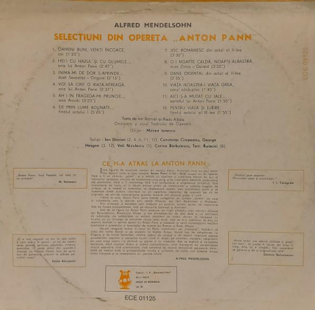 Alfred Mendelsohn - Selecțiuni Din Opereta „Anton Pann”, (Disc Vinil) [1]