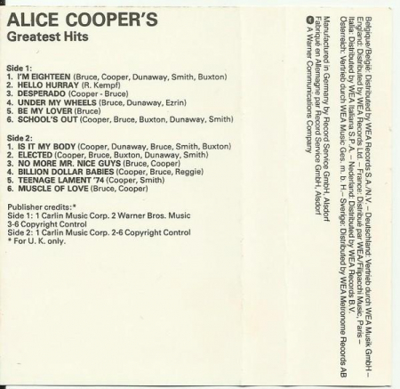 Alice Cooper - Alice Cooper's Greatest Hits, (Casetă Audio) [1]