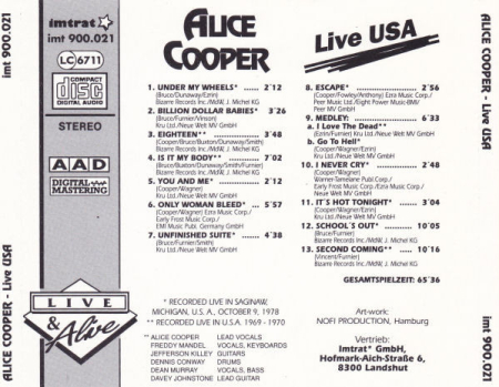 Alice Cooper - Live USA (CD) [1]