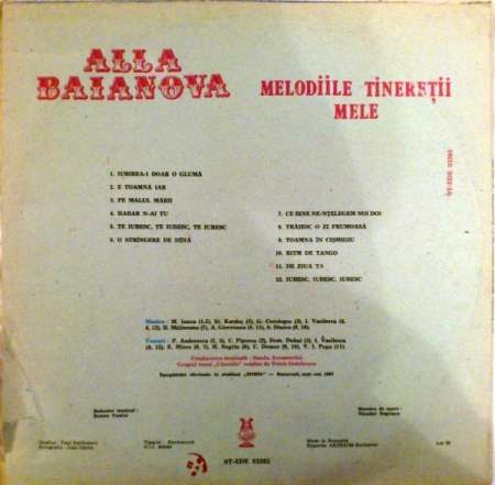 Alla Baianova - Melodiile Tinereții Mele, (Disc Vinil) [1]