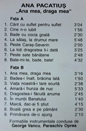 Ana Pacatiuș - Ana Mea, Draga Mea, (Casetă Audio) [1]