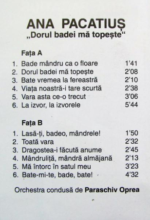 Ana Pacatiuș - Dorul Badei Mă Topește  (Caseta Audio) [1]