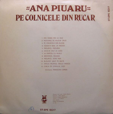 Ana Piuaru - Pe Colnicele Din Rucar, (Disc Vinil) [1]