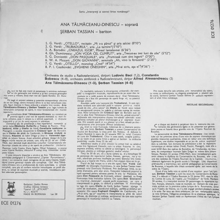 Ana Tălmăceanu Dinescu - Interpreți Ai Scenei Lirice Românești, (Disc Vinil) [1]