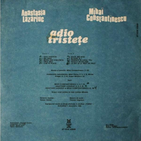 Anastasia Lazariuc - Adio Tristețe, (Disc Vinil) [1]