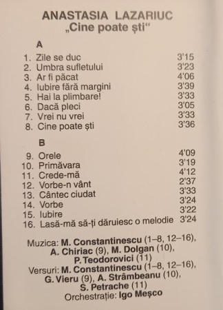 Anastasia Lazariuc - Cine Poate Ști? (Caseta Audio) [1]